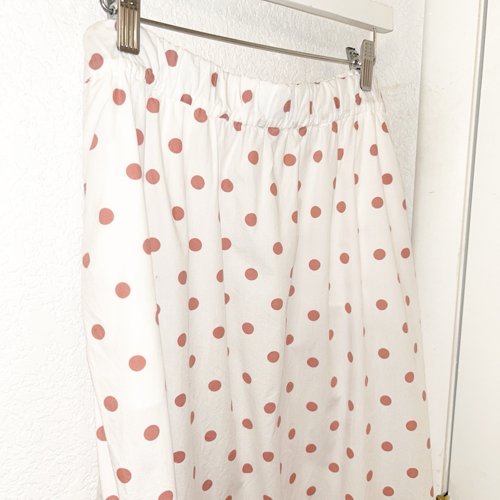 J. Crew White Pink Polka Dot Cotton Maxi Skirt Pockets Side Slit Size M - Picture 4 of 13